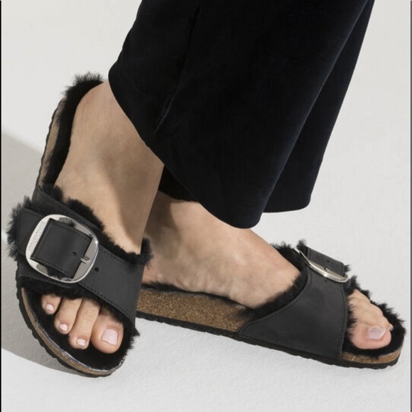 NWT or NWOT Birkenstock Madrid Big Buckle Shearling Ladies 5, 6, 7, 8, 9 Black - Picture 1 of 17